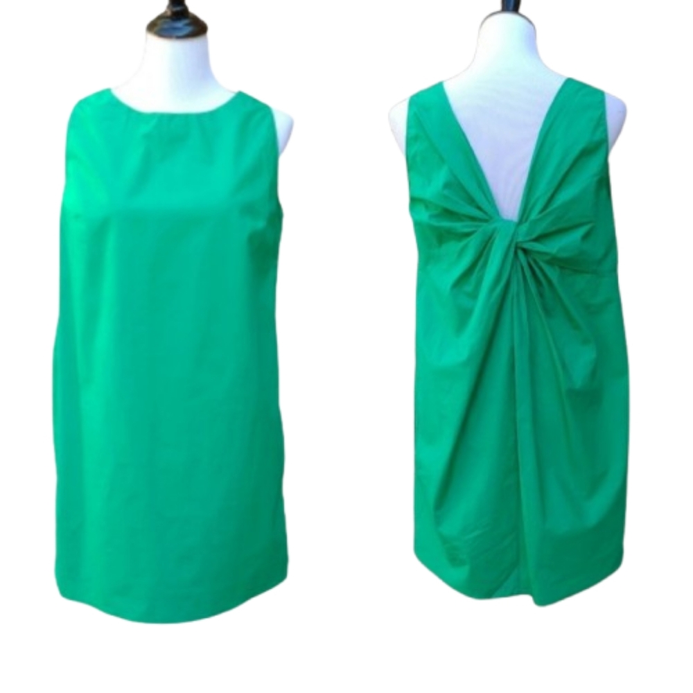 Green Mini Dress Bow Knot Back Pockets Solid Sleeveless